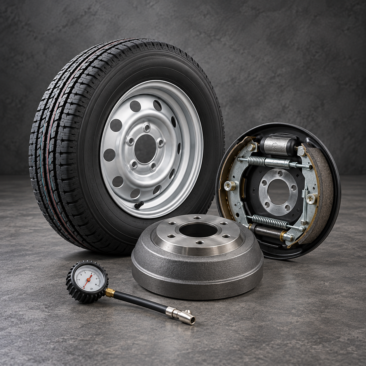 Trailer wheel brake drum and gauge
