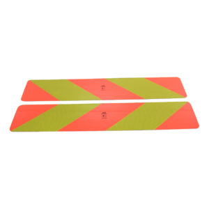 markeringsbord opleggers >3500kg 566mm x 132mm x 1mm rood / geel schuin gestreept 2 x 566mm (1x links, 1x rechts)