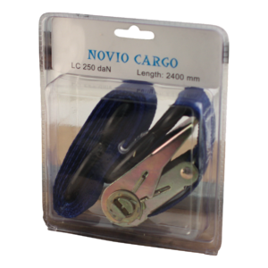 spanband, 2-delig , met ratel en S-haken blauw 25mm 2400mm Novio cargo