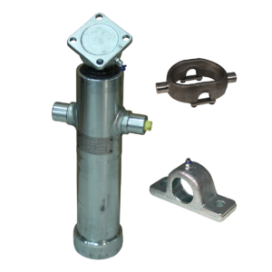 set hefcilinder verzinkt 2036Q 5ton slag 1043mm 3 traps  + verzinkte schroefpan, cardanring, montage-ogen en slangbreukbeveiliging