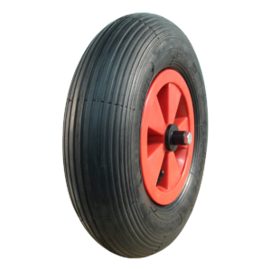 luchtband + wiel 4.80/4.00-8 S-2301 4PR + 2.50Ax8 ET0 NL75 kruiwagenas 130mm kunststof rood
