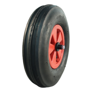 luchtband + wiel 4.80/4.00-8 V-8502 4PR + 2.50Ax8 ET0 NL75 kruiwagenas 130mm kunststof rood