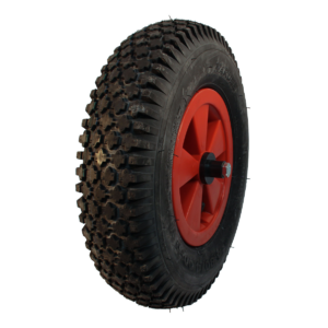 luchtband + wiel 4.80/4.00-8 S-2202 4PR + 2.50Ax8 ET0 NL75 kruiwagenas 130mm kunststof rood