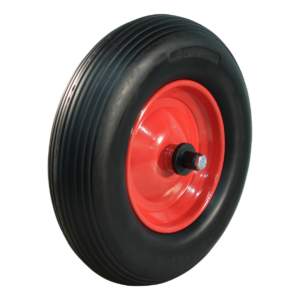 PU band + wiel 4.00x8 lijn + 2.50Ax8 rollager Ø20 kruiwagenas 125mm staal rood